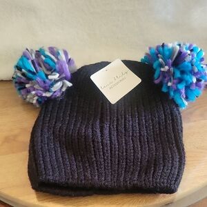 NWT Lexi & Lily Kids Pom-Pom Beanie - Black and Multicolor Pom-Poms.